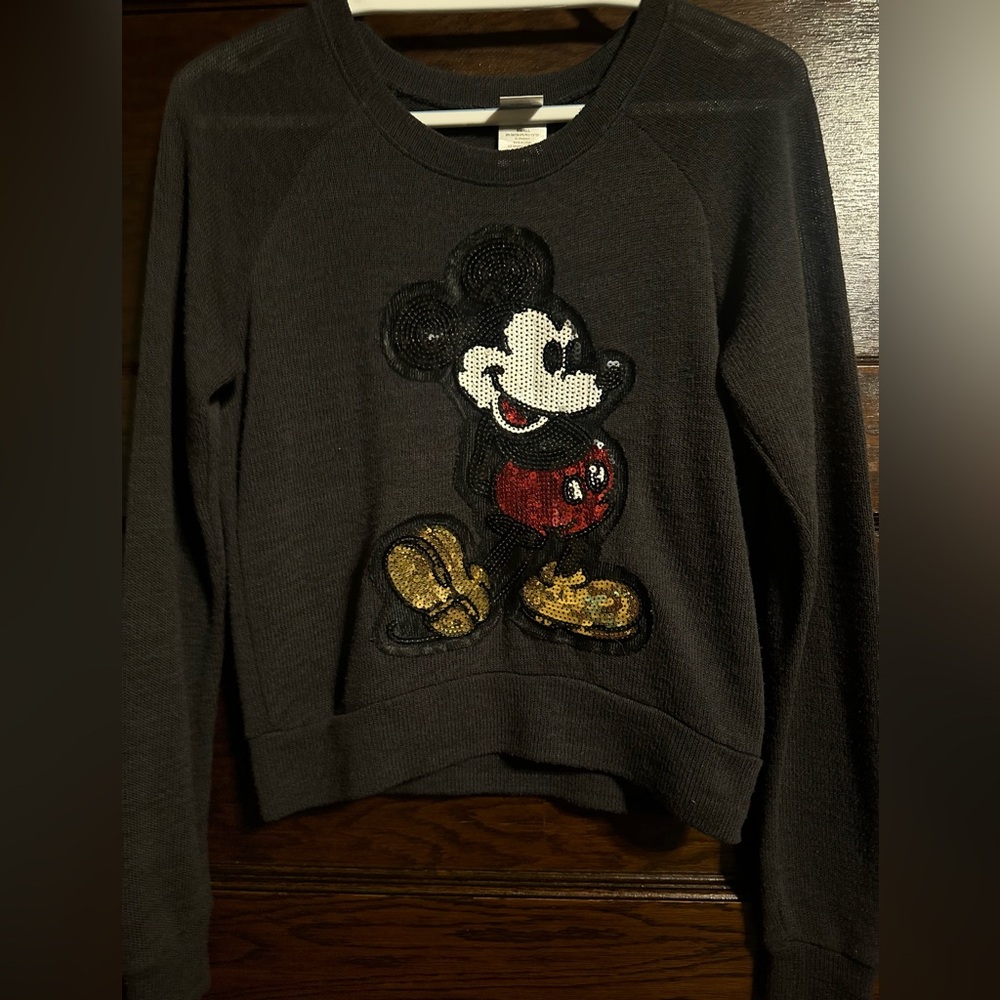Disney Women's Mickey Mouse Sequin Sweater - Black and Gold, Size Small, EUC